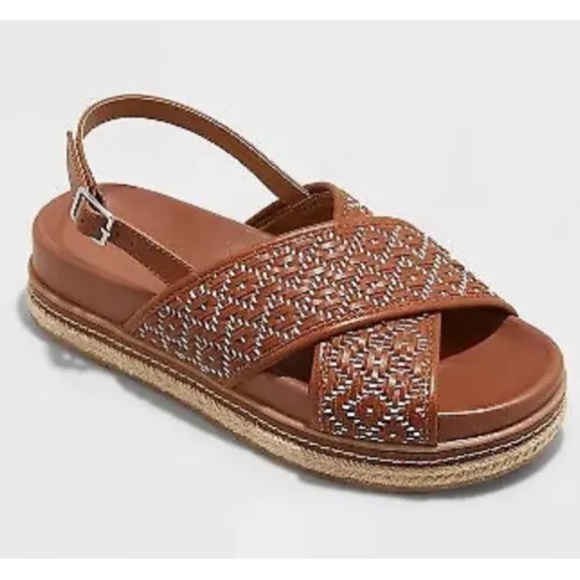 NWT Universal Thread Women's Elisa Platform Sandals Cognac Brown Size 9.5 - Picture 1 of 5
